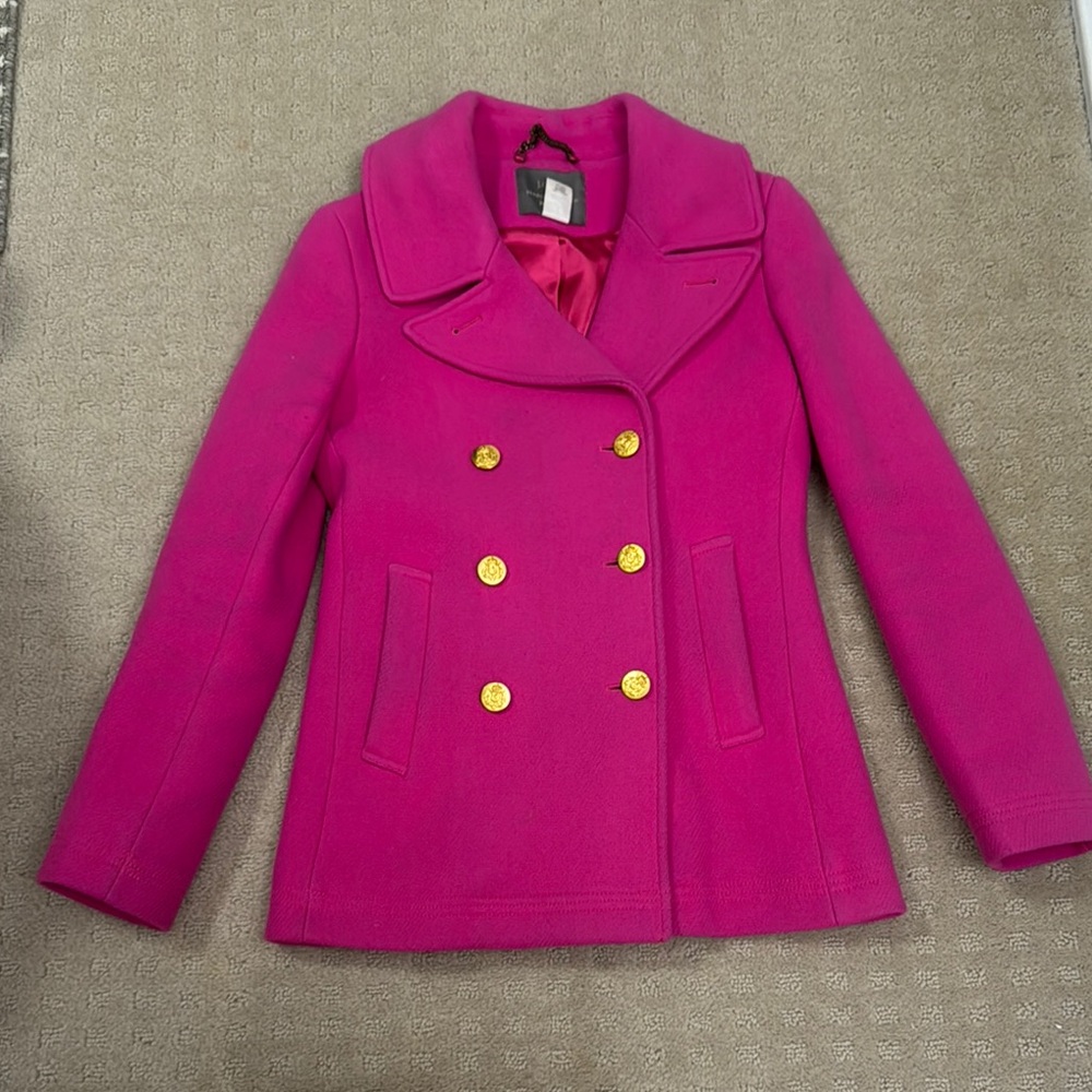J. Crew Pink and Gold Stadium Wool Jacket